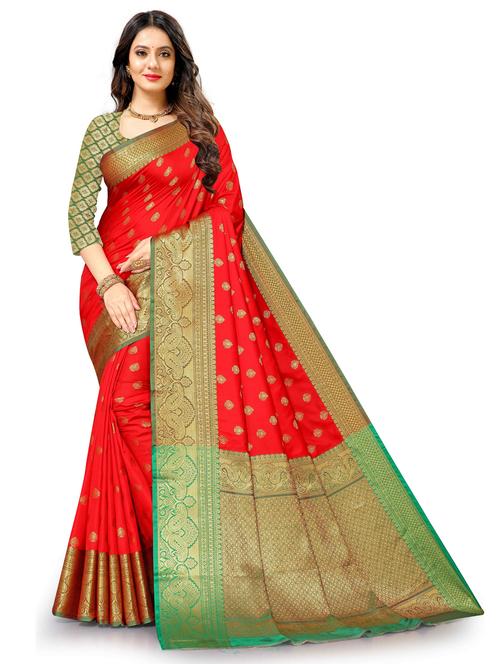 red jacquard kanjivaram saree with blouse - 19315402 - Very Small Image - 1
