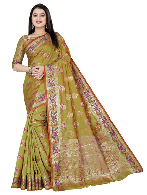 yellow self design saree - 19315443 - Very Small Image - 1