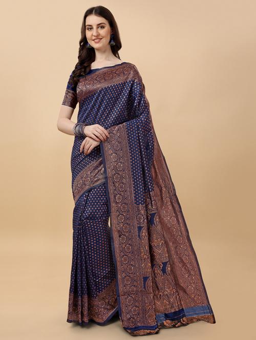 blue silk banarasi saree with blouse - 19322860 - Very Small Image - 1
