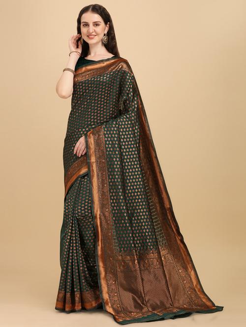 green silk banarasi saree with blouse - 19322968 - Very Small Image - 1