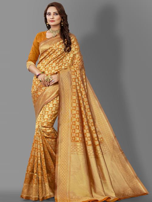 orange silk kanjivaram saree with blouse - 19323472 - Very Small Image - 1