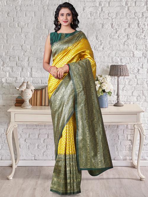 yellow silk kanjivaram saree with blouse - 19323473 - Very Small Image - 1