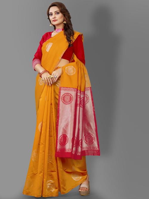 yellow silk banarasi saree - 19323504 - Very Small Image - 1