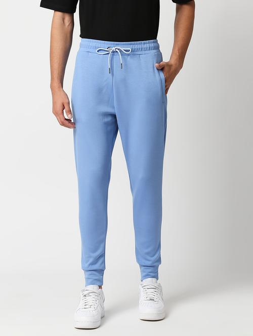 light blue cotton blend full length track pant - 19328002 - Very Small Image - 1