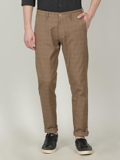 brown cotton flat front casual trousers - 19328833 - Very Small Image - 1
