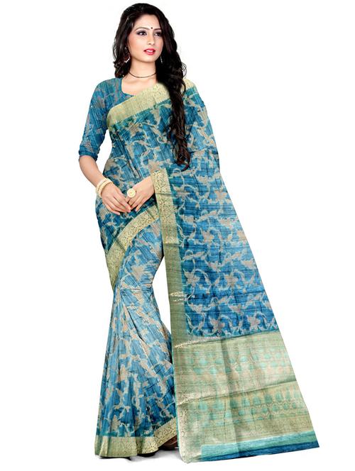 printed banarasi saree with blouse - 19328853 - Very Small Image - 1
