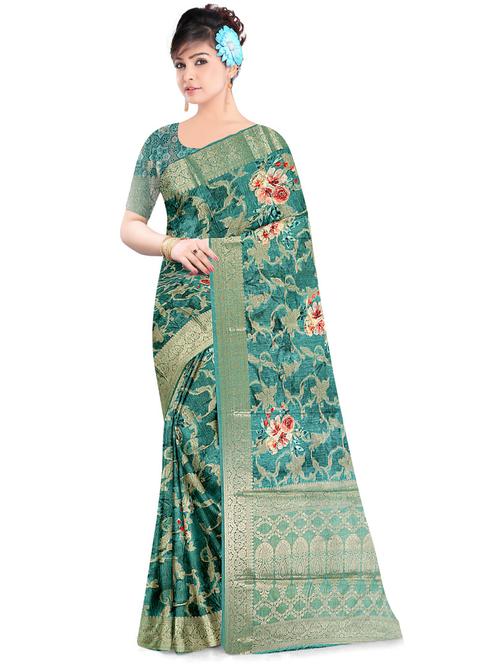 printed banarasi saree with blouse - 19328855 - Very Small Image - 1
