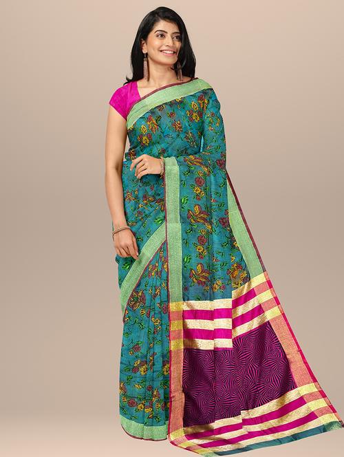 floral printed handloom saree - 19328872 - Very Small Image - 1