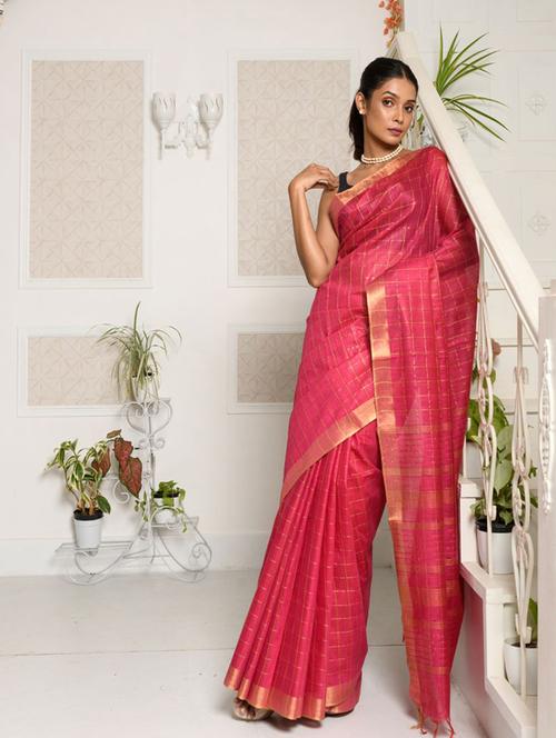 check printed bhagalpuri saree with blouse - 19328898 - Very Small Image - 1