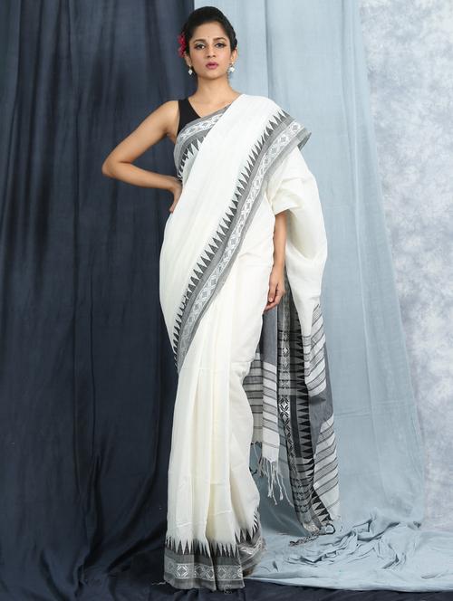 contrast border printed saree with blouse - 19328910 - Very Small Image - 1