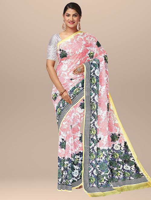 floral printed handloom saree - 19328919 - Very Small Image - 1