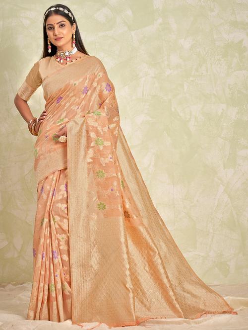 orange cotton saree - 19330107 - Very Small Image - 1
