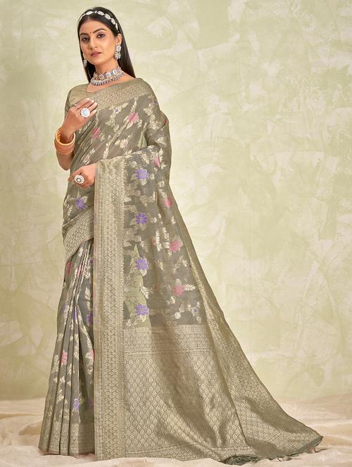 grey cotton saree - 19330108 - Very Small Image - 1
