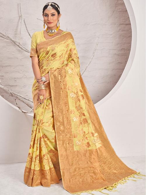 yellow cotton saree - 19330126 - Very Small Image - 1