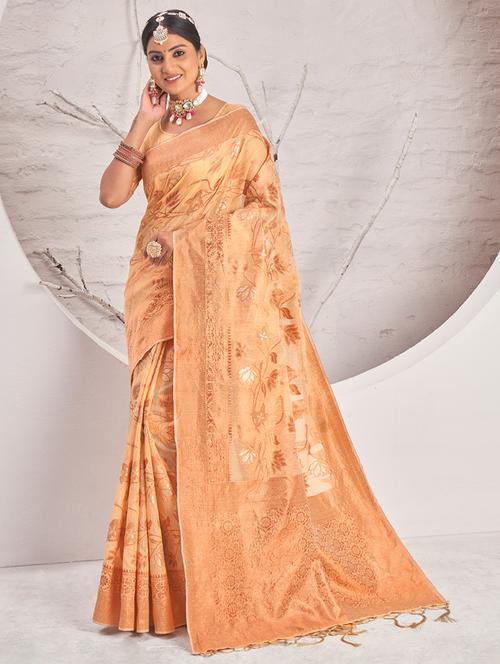 peach cotton saree - 19330128 - Very Small Image - 1