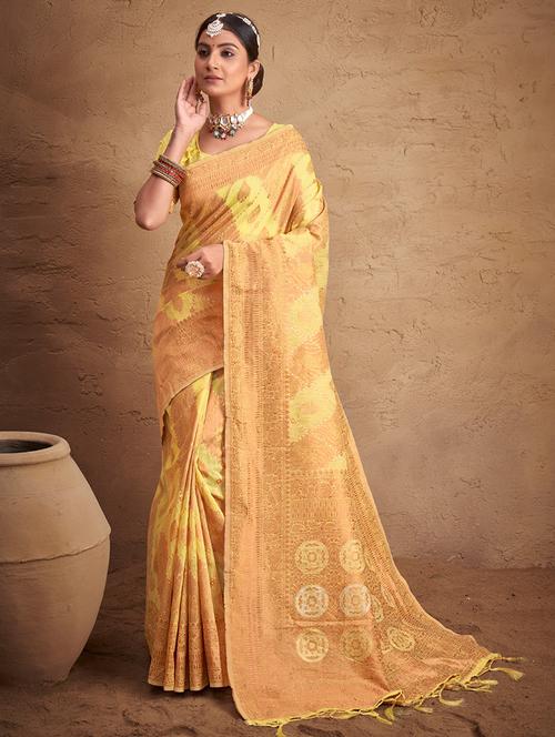 yellow cotton saree - 19330133 - Very Small Image - 1