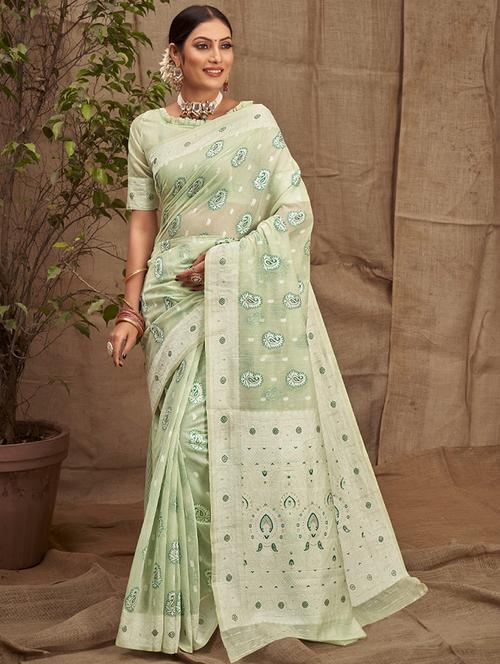 green cotton saree - 19330142 - Very Small Image - 1