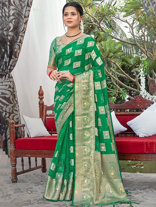 green organza saree - 19330146 - Very Small Image - 1