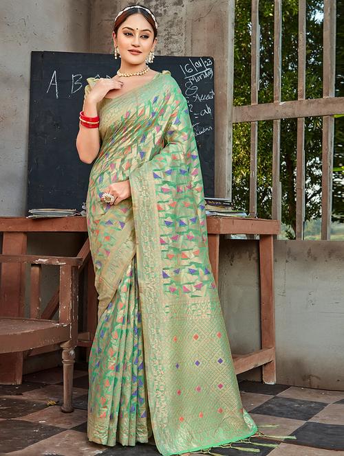 green cotton saree - 19330153 - Very Small Image - 1