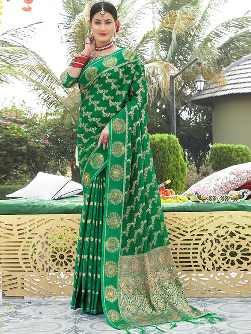green organza saree - 19330168 - Very Small Image - 1