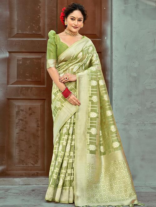 women's self design olive colored saree - 19330191 - Very Small Image - 1
