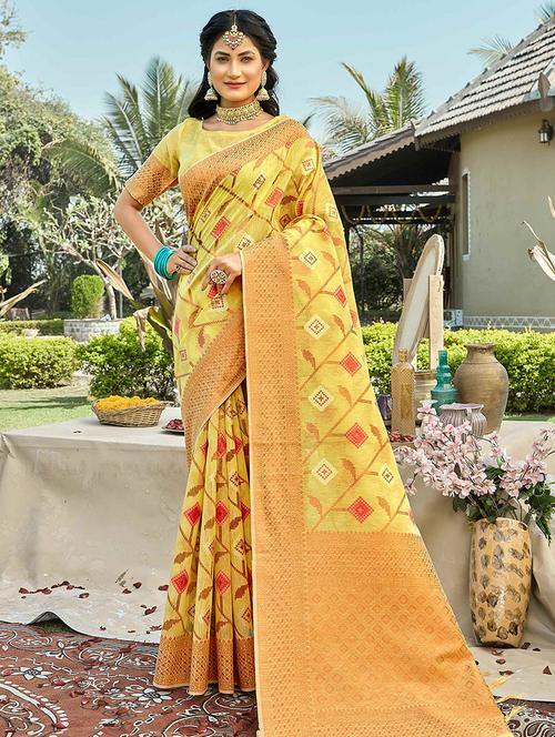 yellow cotton saree - 19330201 - Very Small Image - 1