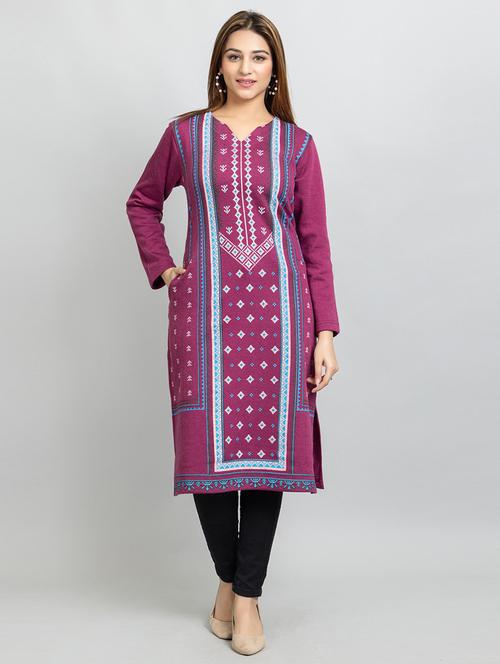 self design wool straight kurta - 19330453 - Very Small Image - 1