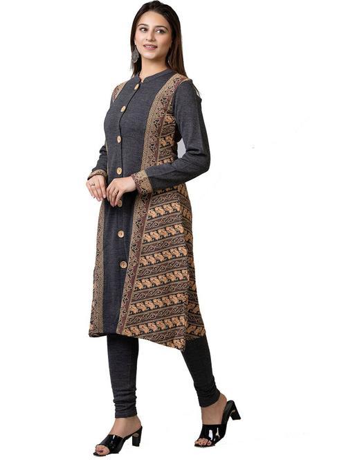 self design wool a-line kurta - 19330463 - Very Small Image - 1