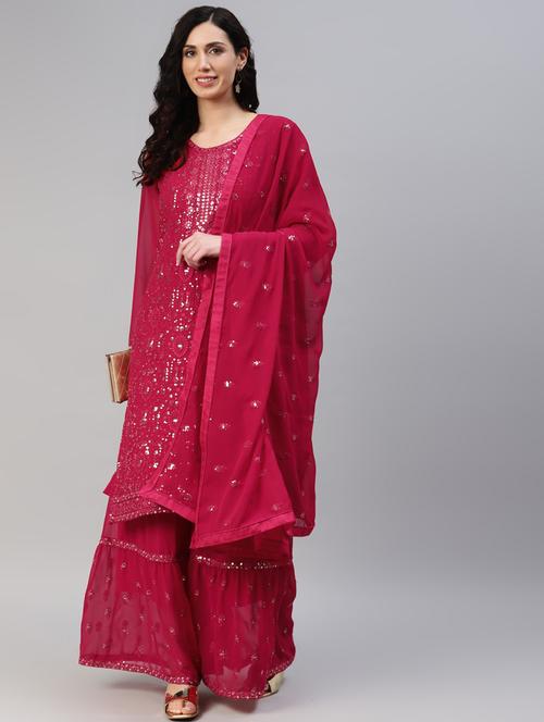 embellished unstitched sharara suits - 19330639 - Very Small Image - 1
