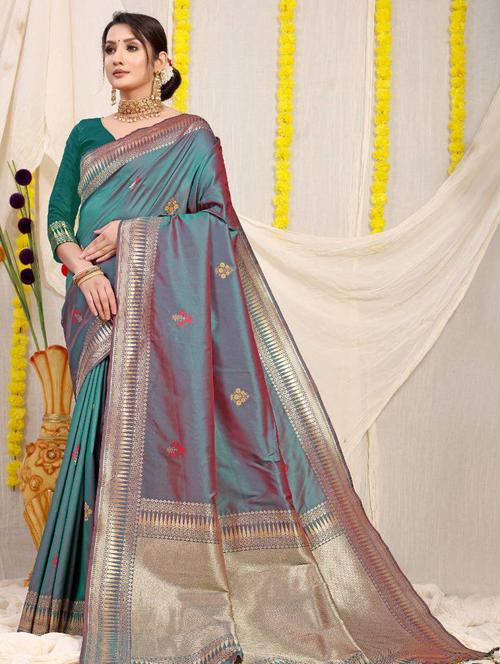 self design handloom saree with blouse - 19333063 - Very Small Image - 1