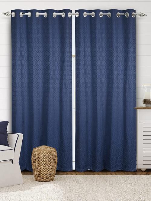 saral home blue cotton yarn 100% blackout set of 2 long door curtains (4x9 feet) - 19334223 - Very Small Image - 1