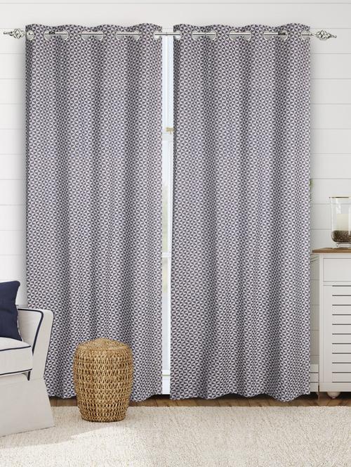 saral home cotton yarn 100% blackout set of 2 long door curtains (blue, 4x9 feet) - 19334267 - Very Small Image - 1