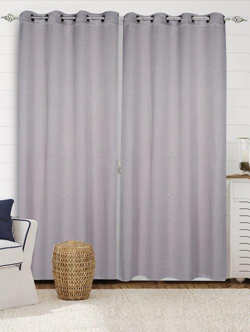 saral home cotton yarn 100% blackout set of 2 long door curtains (beige, 4x9 feet) - 19334293 - Very Small Image - 1
