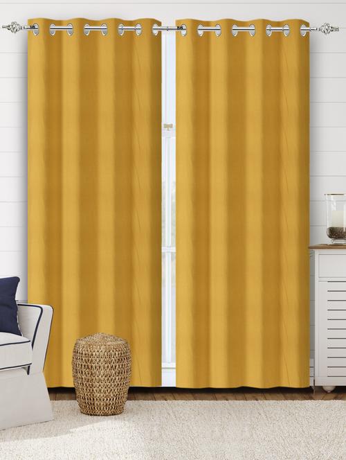 saral home cotton yarn yellow 100% blackout set of 2 long door curtains (4x9 feet) - 19334301 - Very Small Image - 1