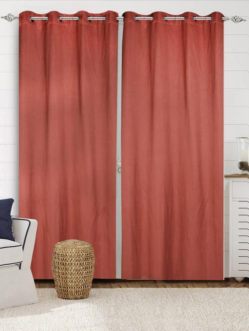 saral home rust cotton yarn 100% blackout set of 2 long door curtains (4x9 feet)-1899 - 19334302 - Very Small Image - 1