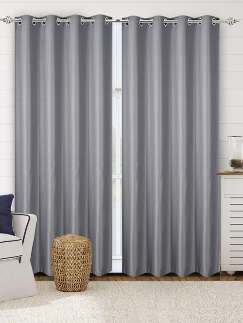 saral home cotton yarn 100% blackout set of 2 door curtains (grey, 4x7 feet) - 19334308 - Very Small Image - 1
