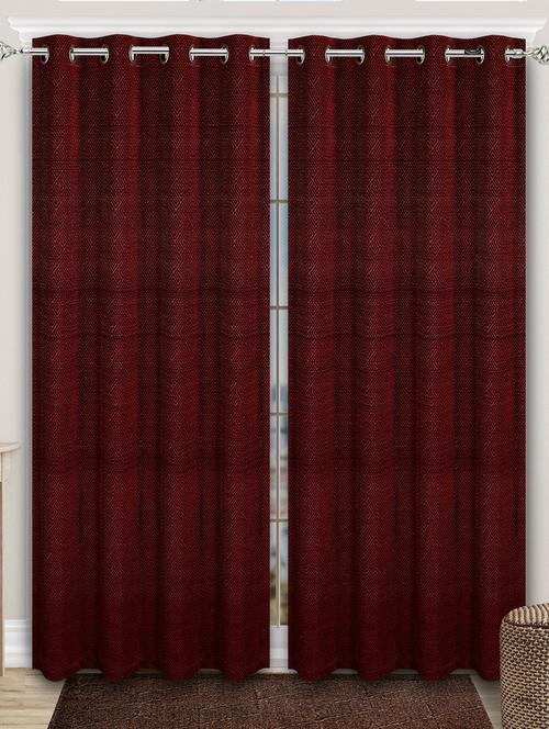 saral home maroon pacman chenille & polyester yarn blackout door & windows curtain - ( set of 2, 4x7 ft ) - 19334314 - Very Small Image - 1