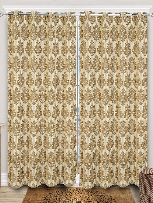 saral home gold medallion chenille & polyester yarn blackout door & windows curtain - ( set of 2, 4x7 feet ) - 19334328 - Very Small Image - 1