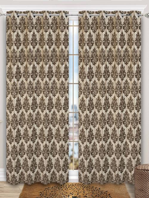 saral home light brown medallion chenille & polyester yarn blackout long door curtains -(set of 2, 4x9ft) - 19334332 - Very Small Image - 1