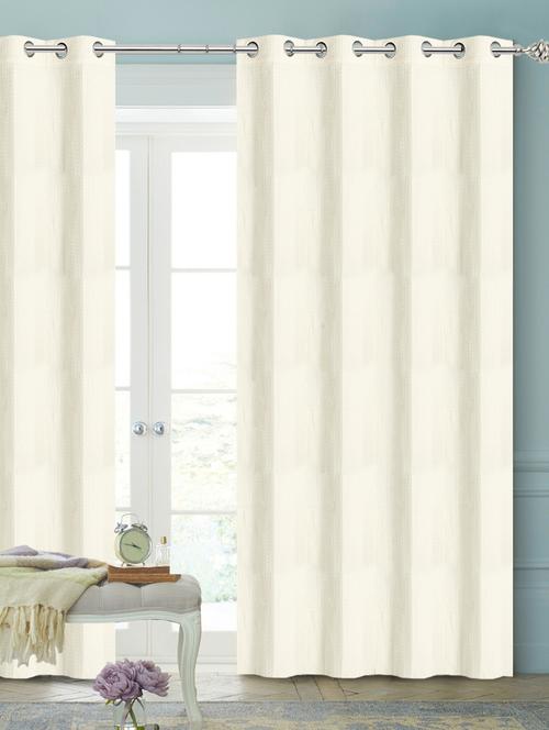 saral home ivory decorative waffle design cotton yarn eyelet long door curtains - (set of 2, 4x9 feet) - 19334342 - Very Small Image - 1