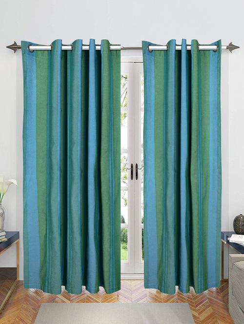 saral home cotton striped eyelet door curtains pack of 2 (green, 4x9 feet) - 19334352 - Very Small Image - 1