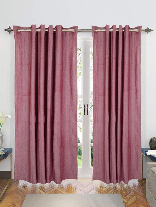 saral home cotton striped grommet eyelet door curtain, 4x9 feet, maroon, pack of 2 - 19334357 - Very Small Image - 1