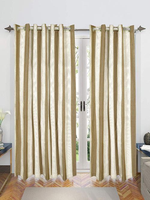 saral home beige bamboo stripes cotton yarn eyelet door curtains - (set of 2, 4x9 feet) - 19334359 - Very Small Image - 1