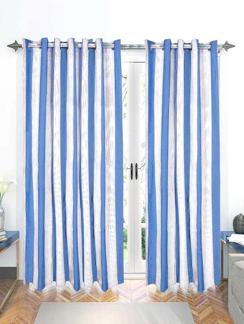 saral home cotton striped grommet eyelet door curtain, 4x9 feet, blue, pack of 2 - 19334360 - Very Small Image - 1