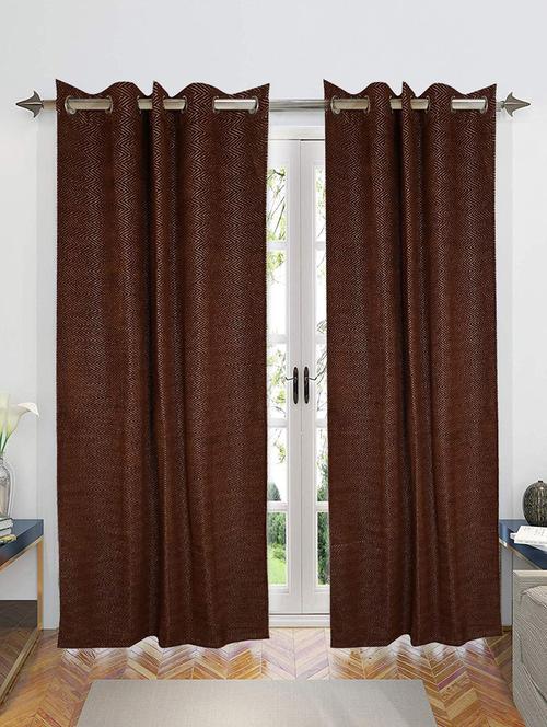 saral home brown chenille & polyester blackout door & windows curtain - (set of 2, 4x7 feet) - 19334367 - Very Small Image - 1