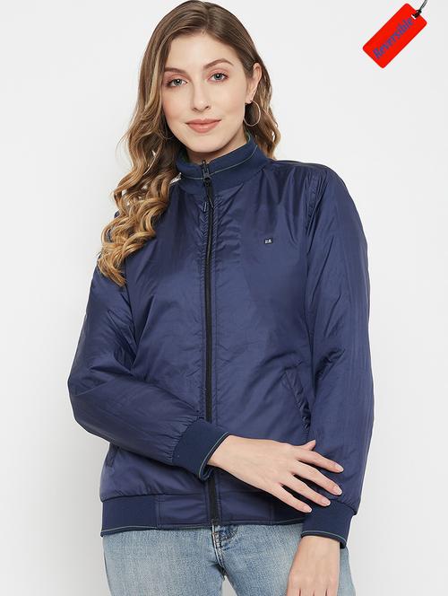 mandarin collar solid bomber/biker jacket - 19334965 - Very Small Image - 1
