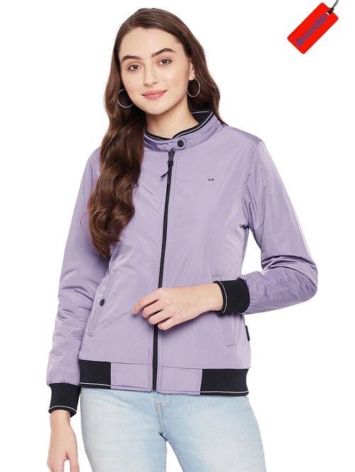 mandarin collar solid bomber/biker jacket - 19334977 - Very Small Image - 1