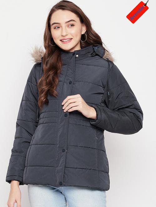 hood neck solid bomber/biker jacket - 19334995 - Very Small Image - 1