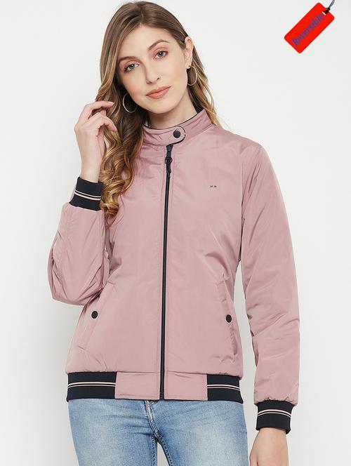 mandarin collar solid bomber/biker jacket - 19335018 - Very Small Image - 1