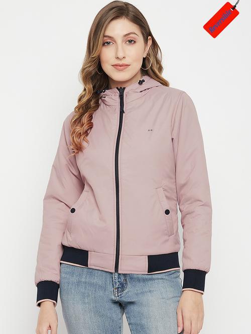 hood neck solid bomber/biker jacket - 19335019 - Very Small Image - 1
